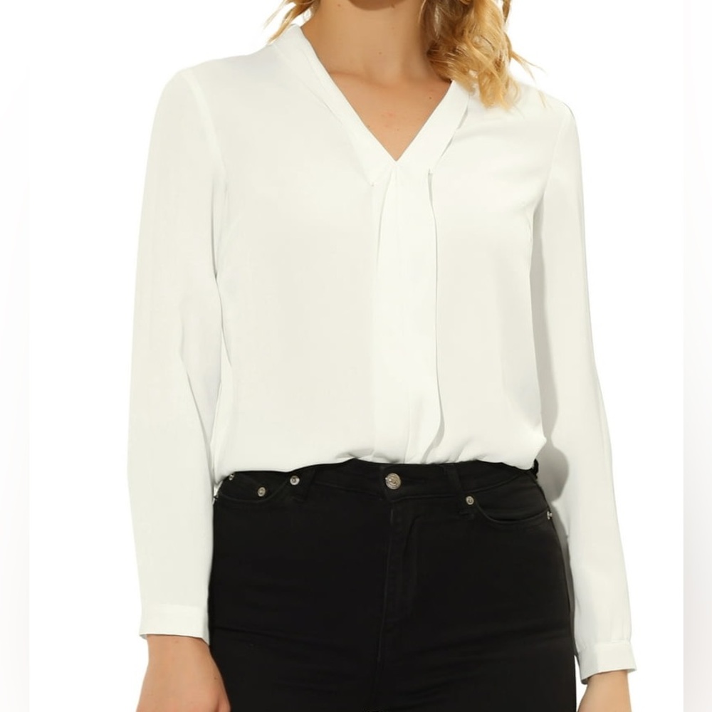 NWT Allegra K Chiffon White V-Neck Blousesize small